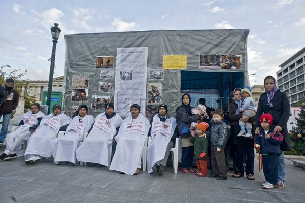 Photo from the hunger strike of Afghan people, in  http://www.afghan-gr.blogspot.gr/ ,